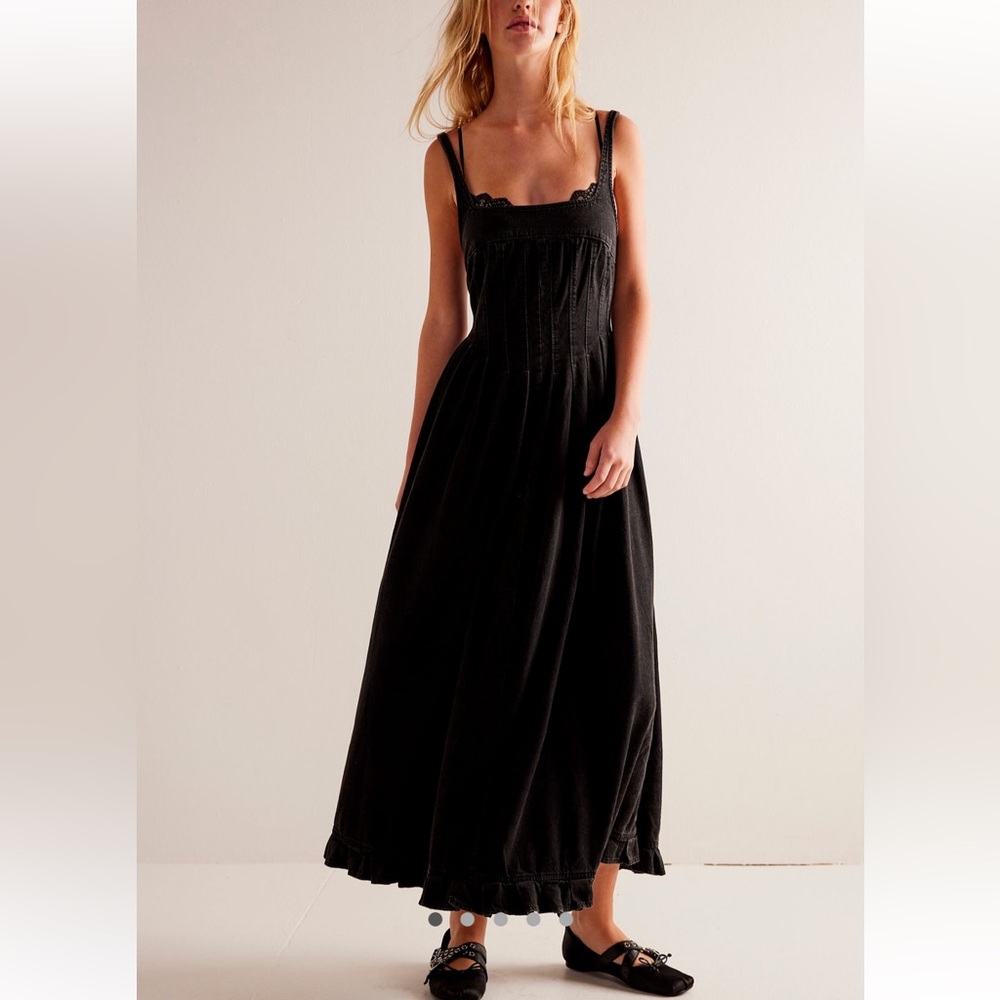 Free People Willie Denim Midi Dress in Washed Black (size: xs) NWOT